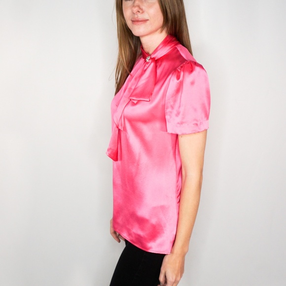 MILLY Silk Pink Rhinestone Bow Blouse - Picture 5 of 7